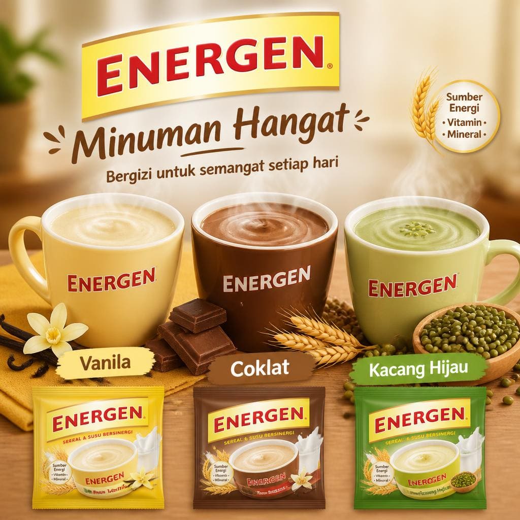 Energen Warkop Fresh dengan pilihan vanila coklat dan kacang hijau